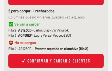Vista previa de la importación