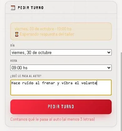 Pantalla del cliente para pedir turno